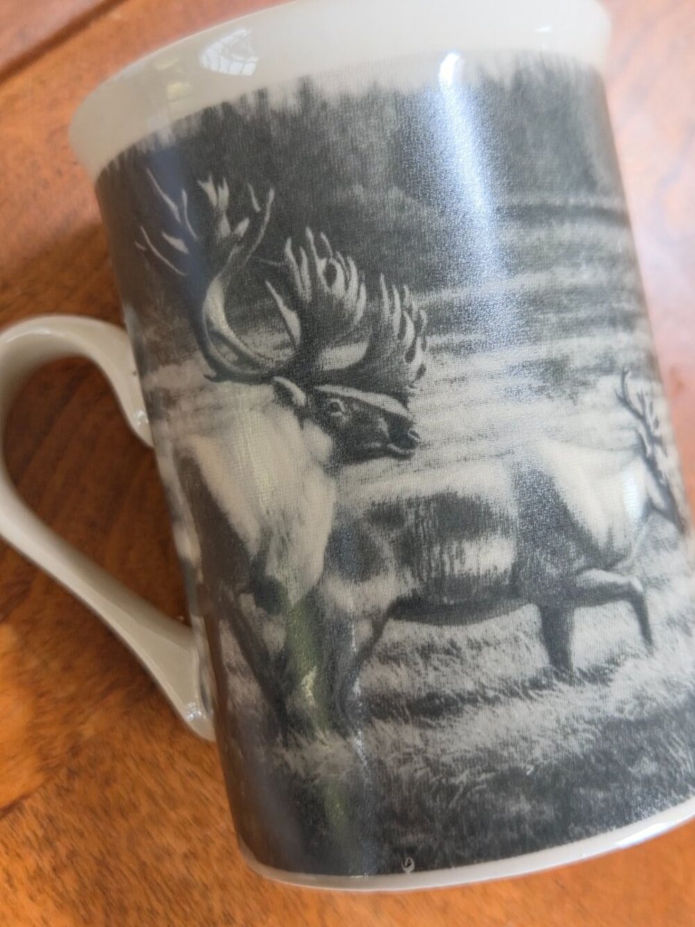 field and stream elk caribou mug with black and white wildlife